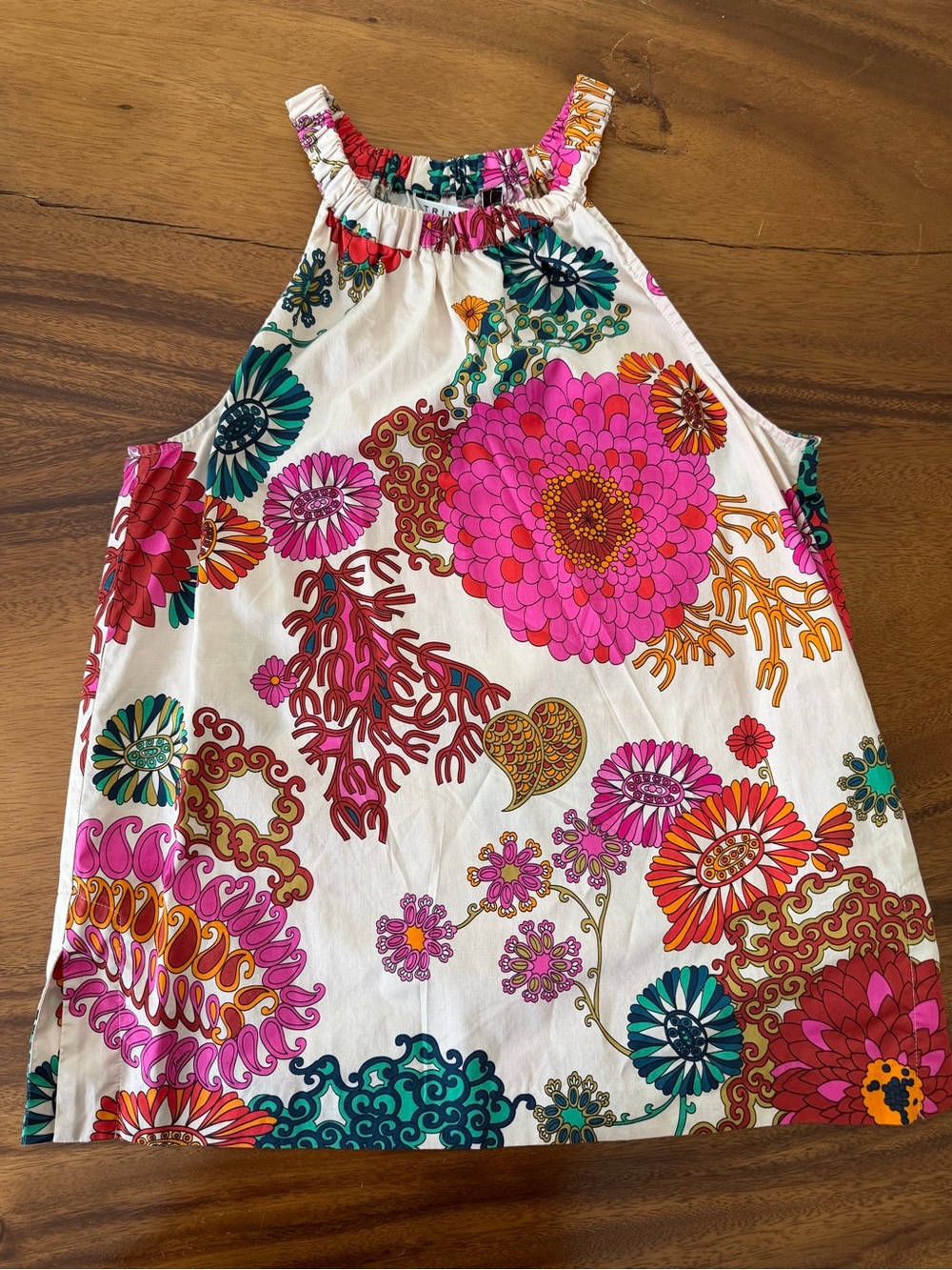 Trina Turk Boho Beige and Floral Print 100% Cotton Halter Tank Size XS